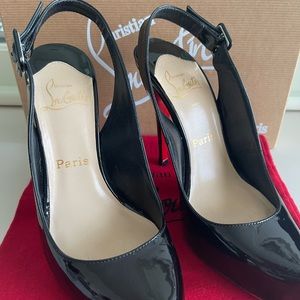 Christian Louboutin black patent leather pointy toed slingback size 37